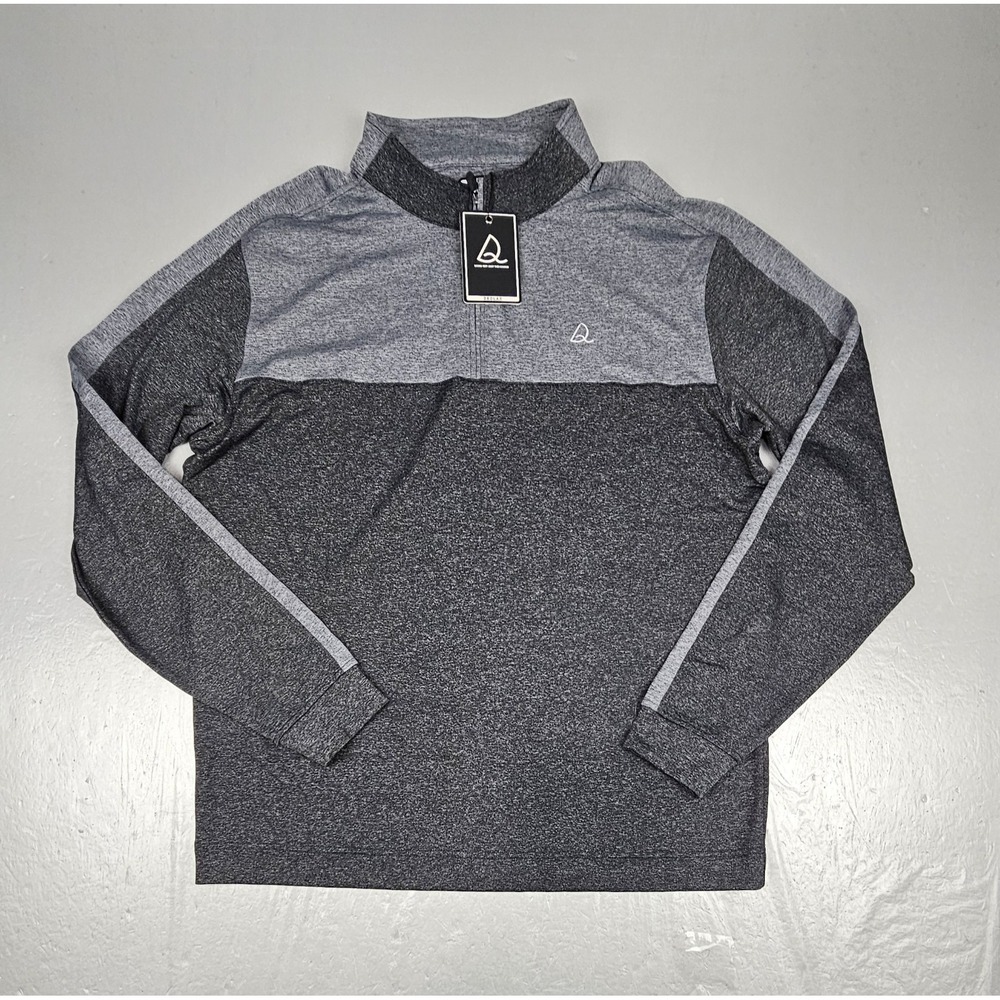 Deolax Pullover Mens Large Black Gray Golf Performance Qt Zip Athletic Stretch